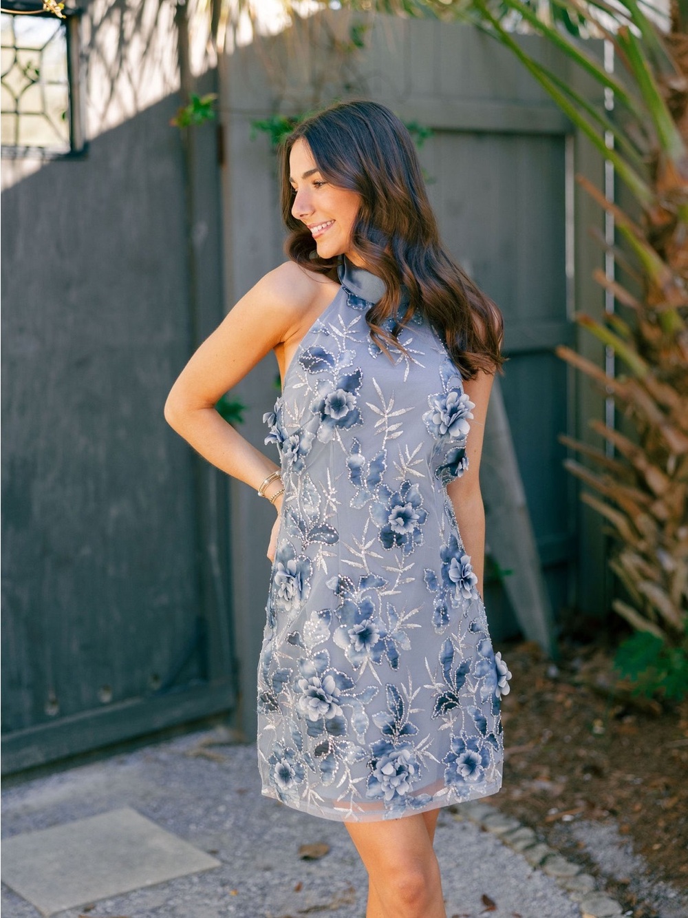 ARose Studio Blue Floral Embellished Mini Dress NWT Size S